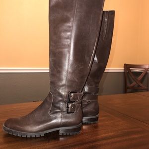 Brown leather knee boots